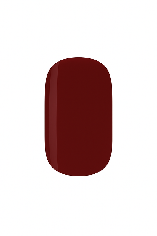 Close-up of a burgundy semi-cured gel nail wrap by Stellia Beauty