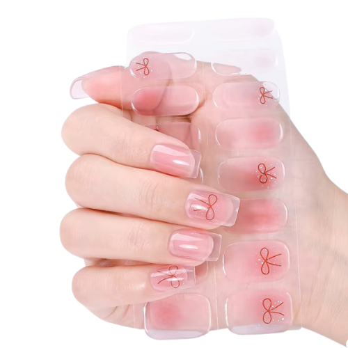 Pink Bows Gel Nail Wraps – Fully Cured, No UV Light Required
