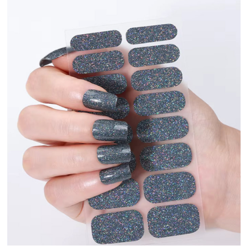 Grey glitter nail wraps by Stellia Beauty