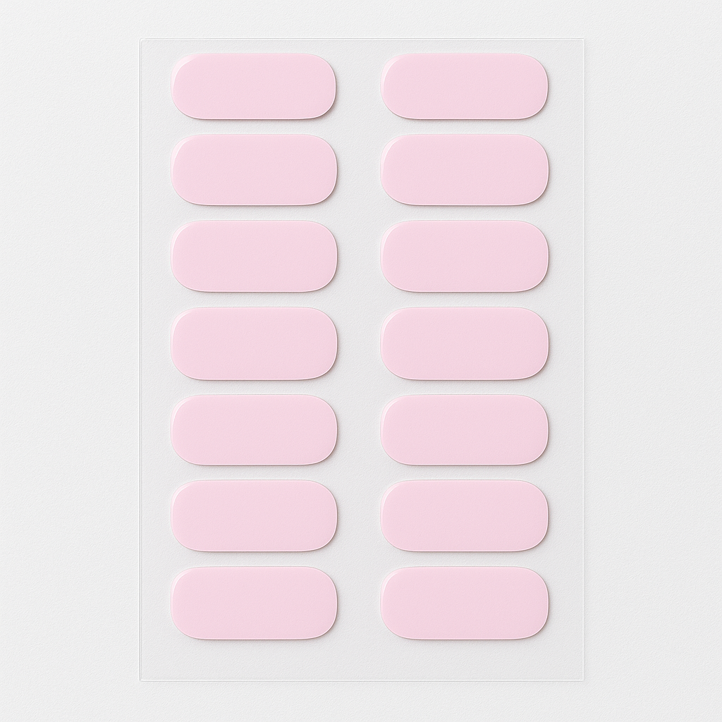 Sheet of Light Pink Semi-Cured Gel Nail Wraps on a white background by Stellia Beauty