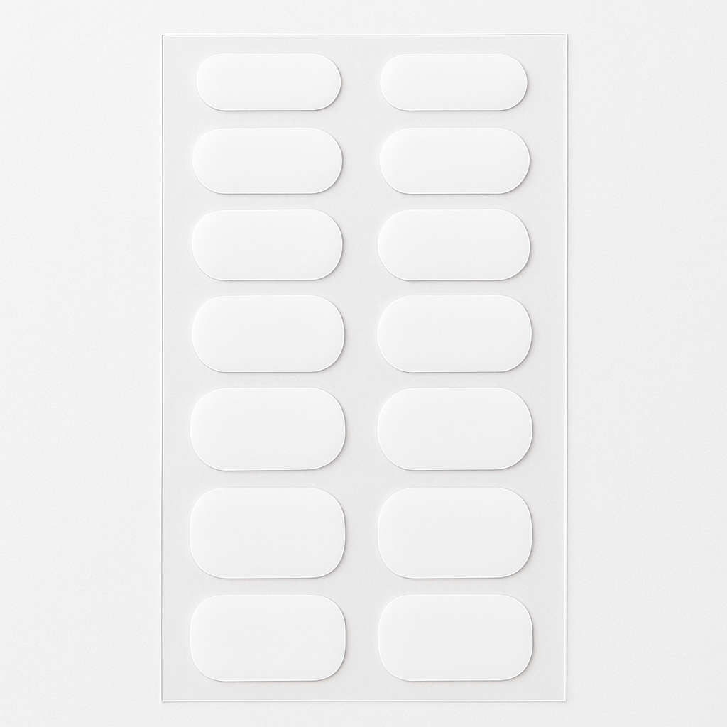 Sheet of White Semi Cured Gel Nail Wraps on a white background by Stellia Beauty
