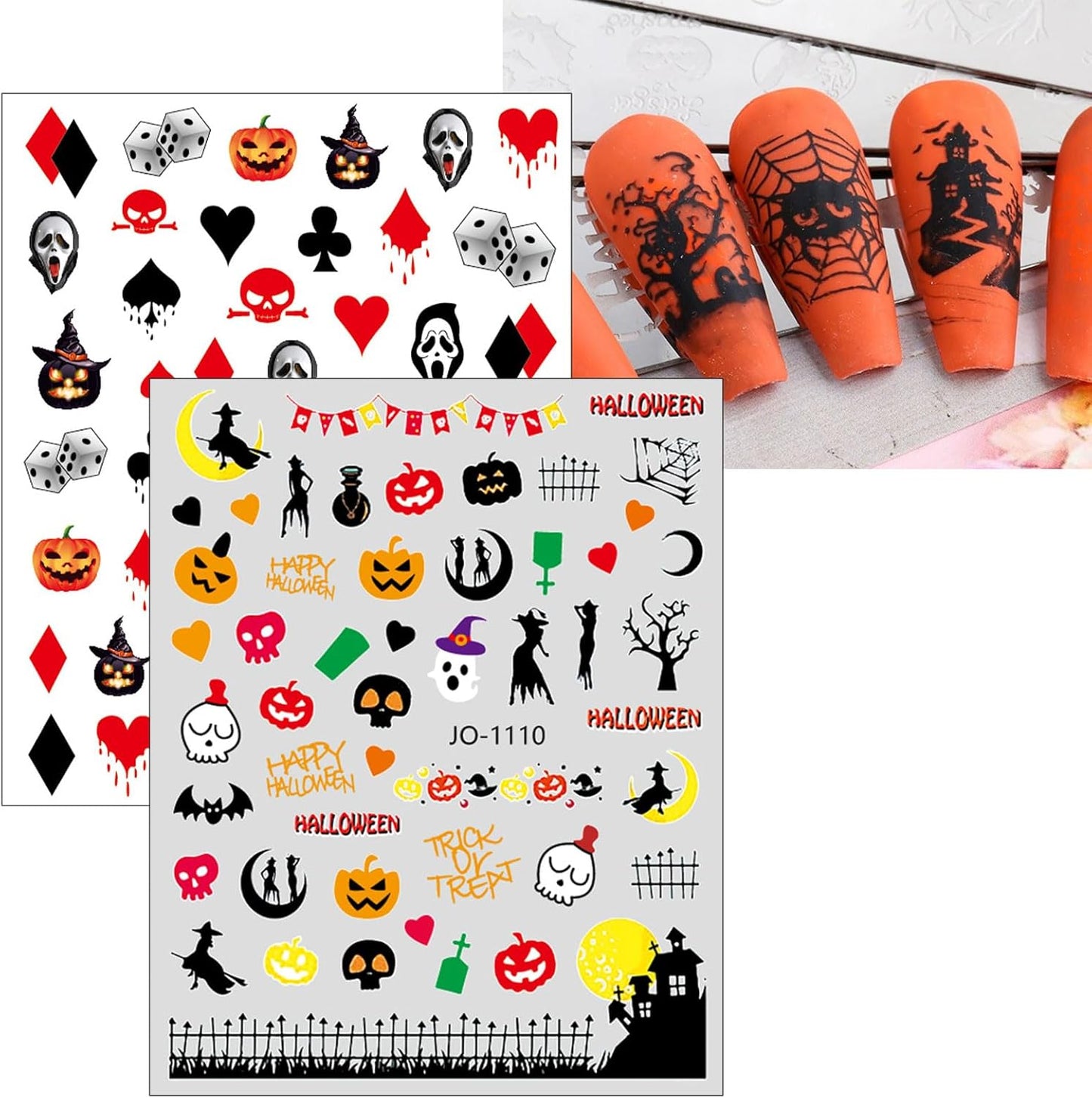 Pink Halloween Valentine'S Day Nail Stickers, 10 Sheets Self-Adhesive Nail Decal Pumpkin Ghosts Pink Nail Art Decoration Design Supplies