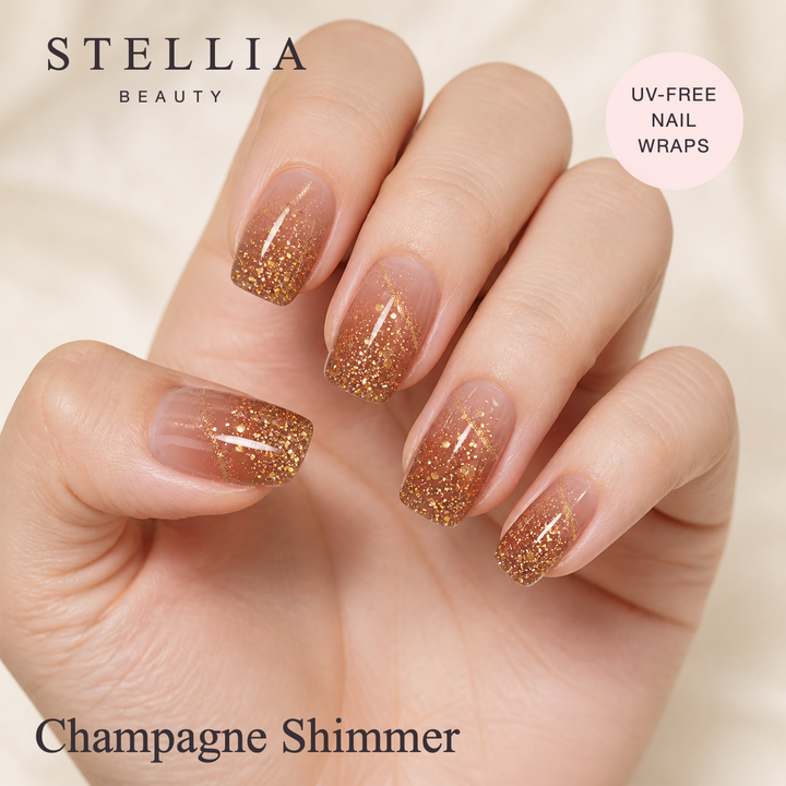 Champagne Shimmer Nail Wraps – Sparkling Neutral Manicure | Free UK Delivery