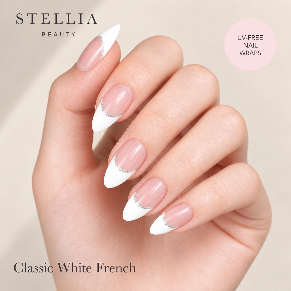 Classic White French nail wraps manicure by Stellia Beauty