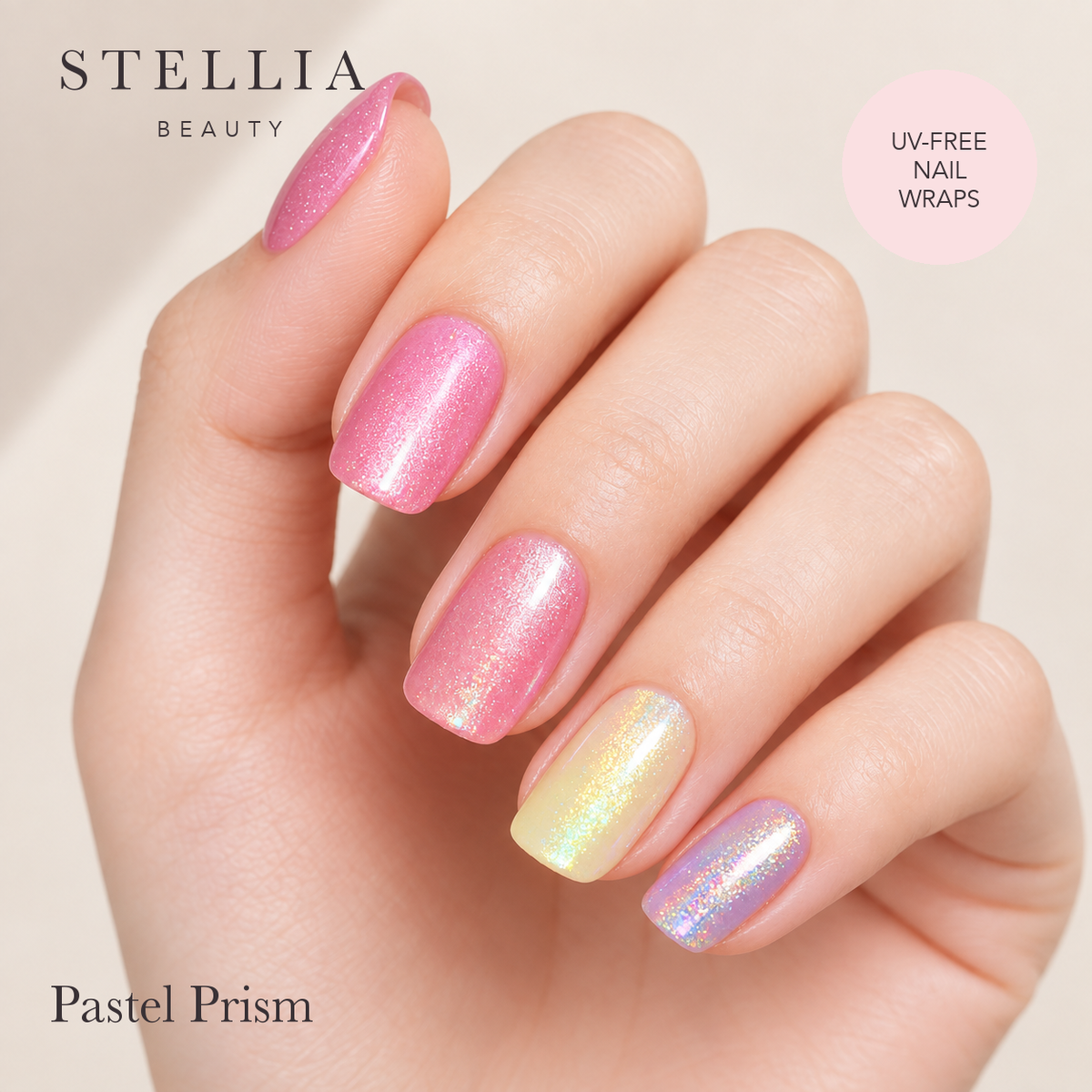 Pastel Prism nail wraps manicure by Stellia Beauty