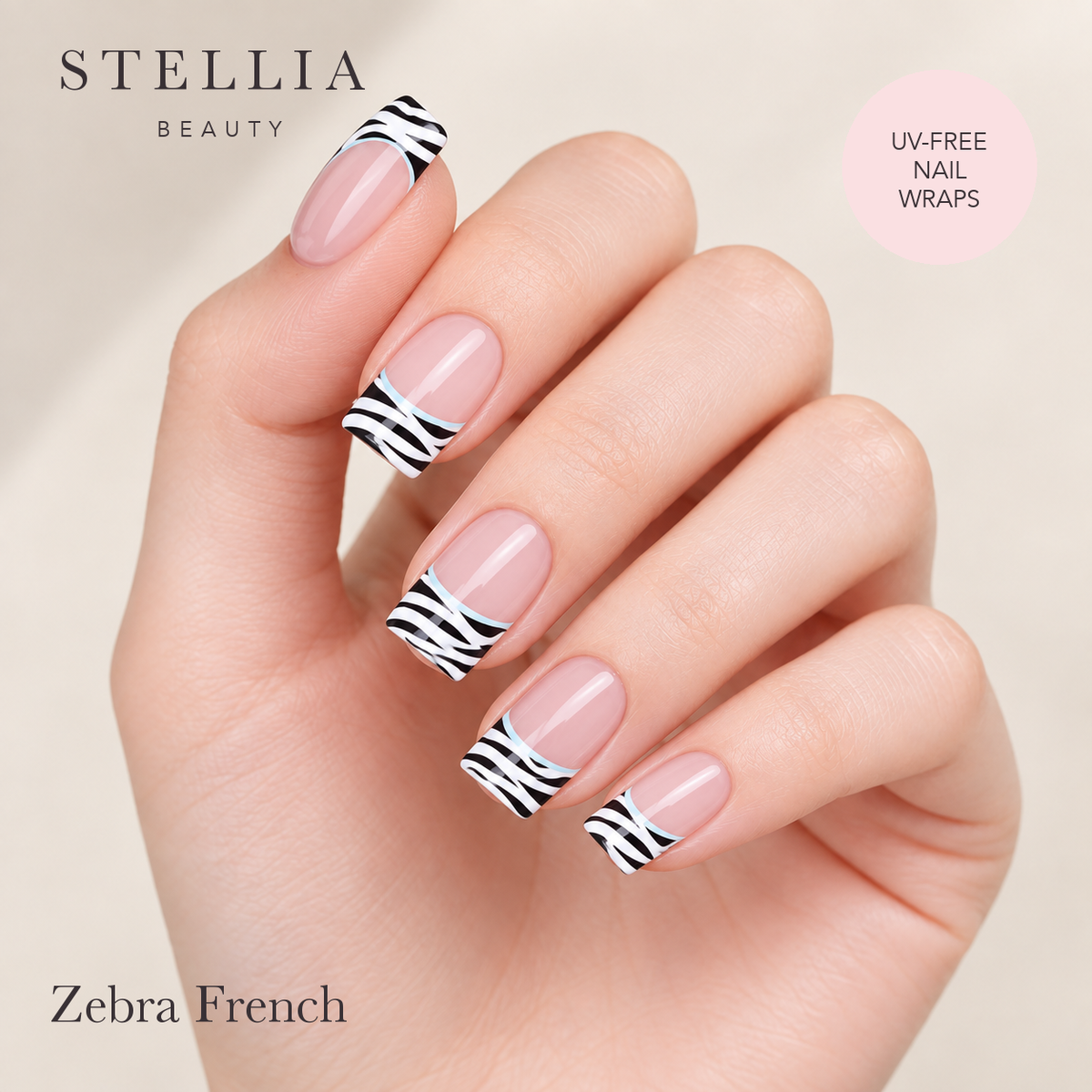Zebra French nail wraps manicure by Stellia Beauty