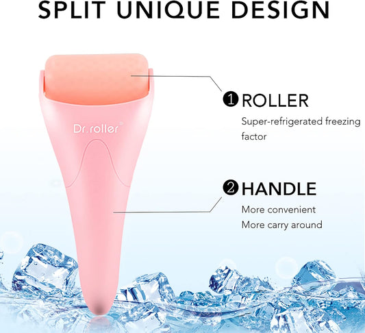 Ice Roller for Face and Eyes Silicone Massager, Ice Face Roller, Face Ice Rollers for Women Skin Care Tool for Reduce Puffiness Migraine Pain Relief and Minor Injury (Pink)