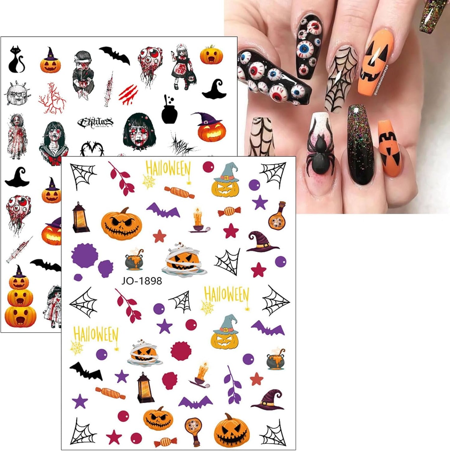 Pink Halloween Valentine'S Day Nail Stickers, 10 Sheets Self-Adhesive Nail Decal Pumpkin Ghosts Pink Nail Art Decoration Design Supplies