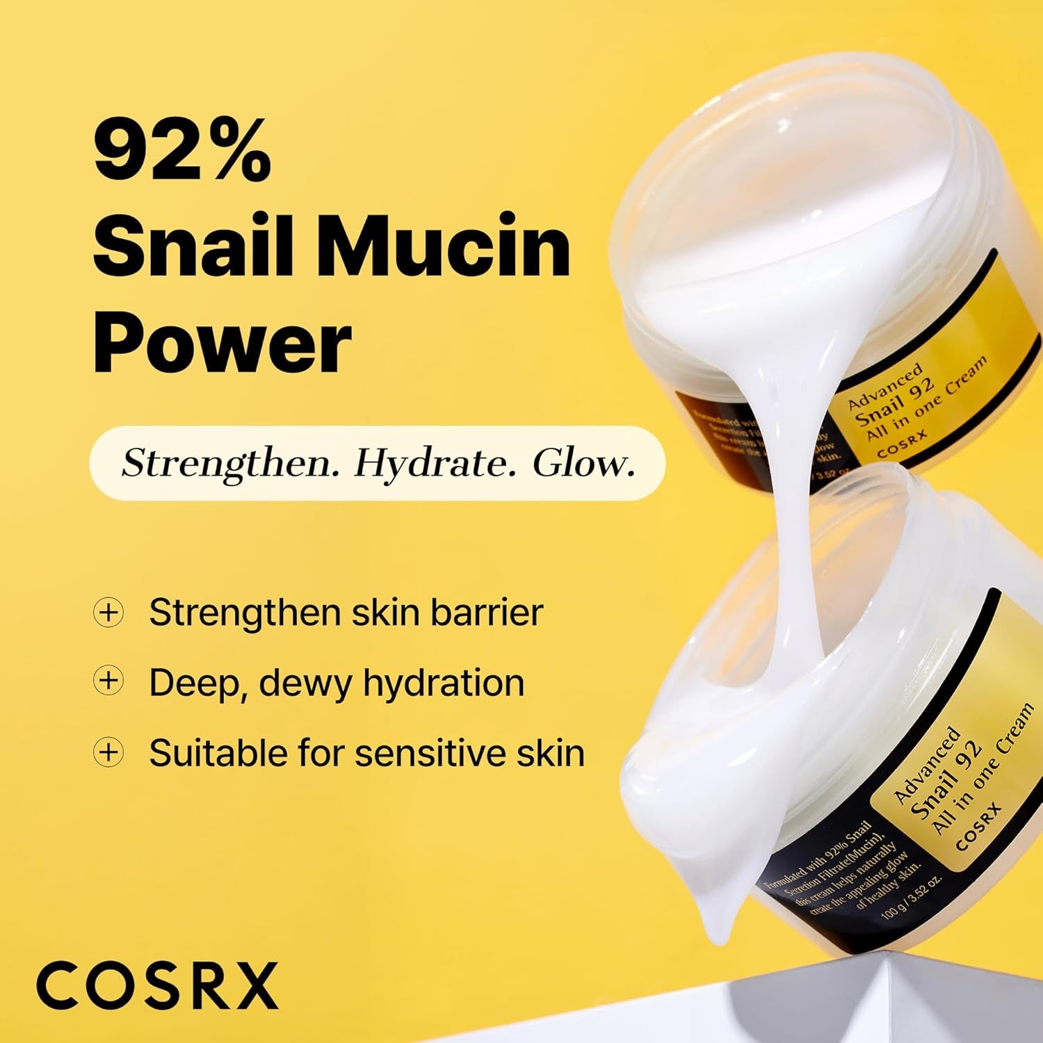 Advanced Snail 92 All in One Cream Korean Snail Mucin Face Cream & Gel Moisturiser for Dry Sensitive and anti Aging Skin, Daily Soothing and Moisturising Cream, Korean Skincare 100G