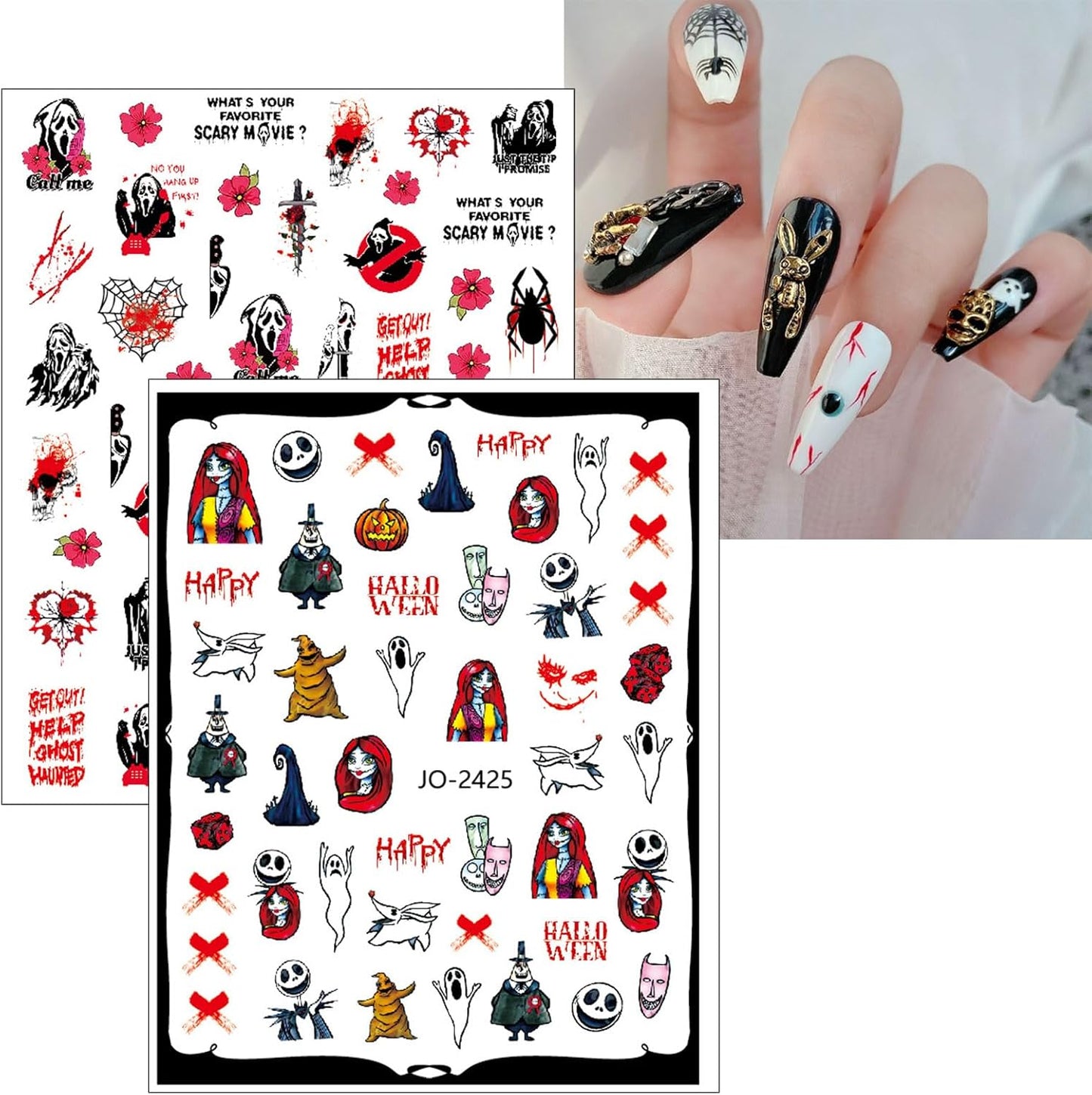 Pink Halloween Valentine'S Day Nail Stickers, 10 Sheets Self-Adhesive Nail Decal Pumpkin Ghosts Pink Nail Art Decoration Design Supplies