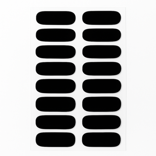 Sheet of glossy black UV-free gel nail wraps by Stellia Beauty