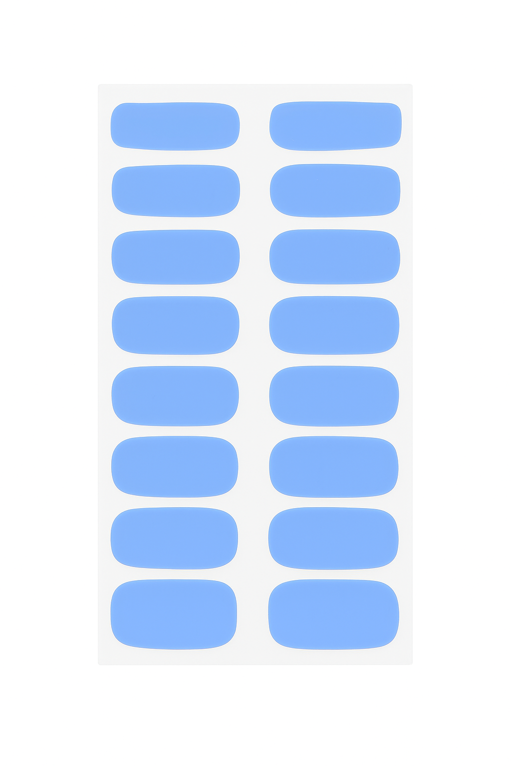 Sheet of blue gel nail wraps on a white background by Stellia Beauty