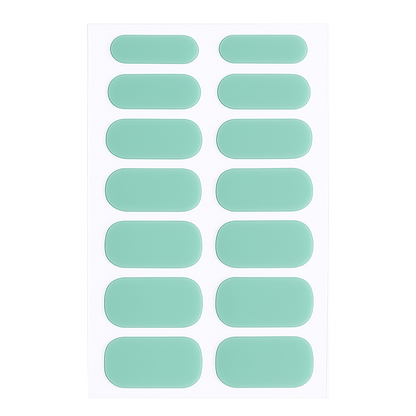Sheet of green semi cured gel nail wraps on a white background by Stellia Beauty