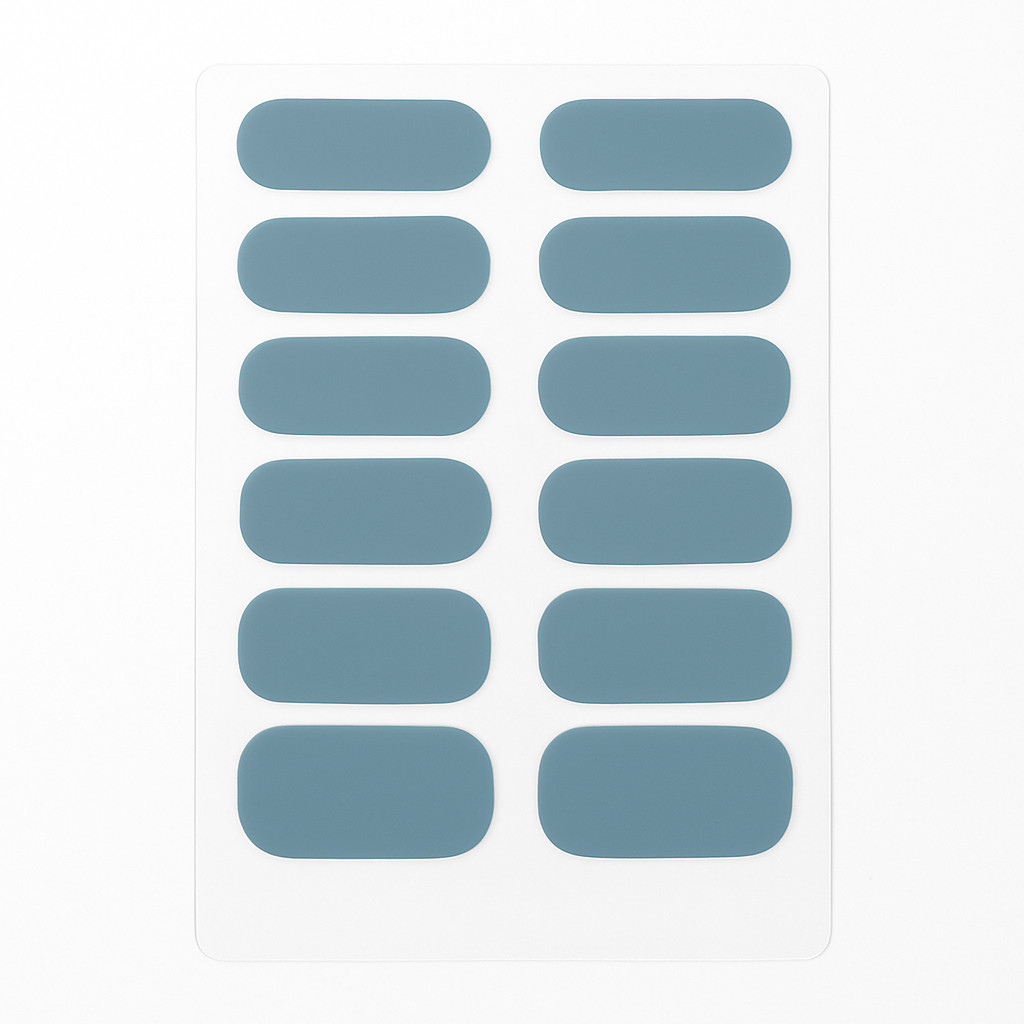 Sheet of grey-blue semi-cured gel nail wraps by Stellia Beauty