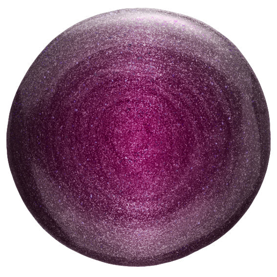 Purple glittery gel nail polish swatch Goddess on a white background by Stellia Beauty