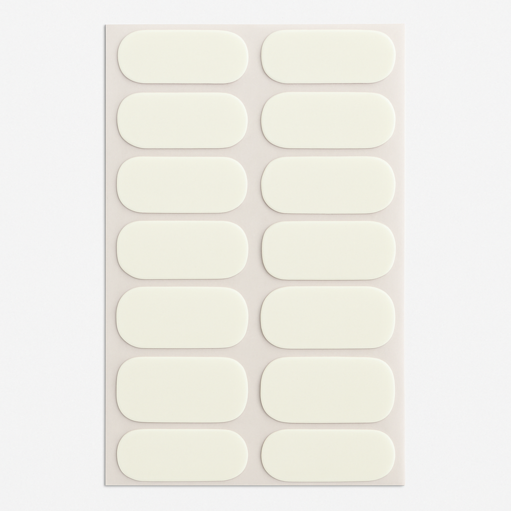 Sheet of ivory beige nail wraps on a light grey background by Stellia Beauty
