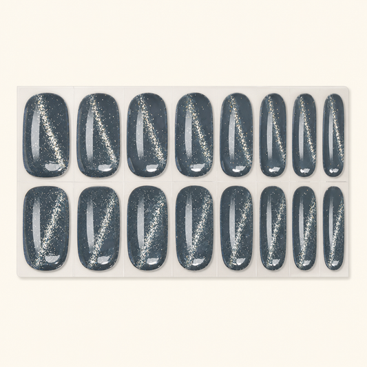 Exact product sheet showing the Midnight Stardust Semi-Cured Gel Nail Wraps nail wrap design by Stellia Beauty