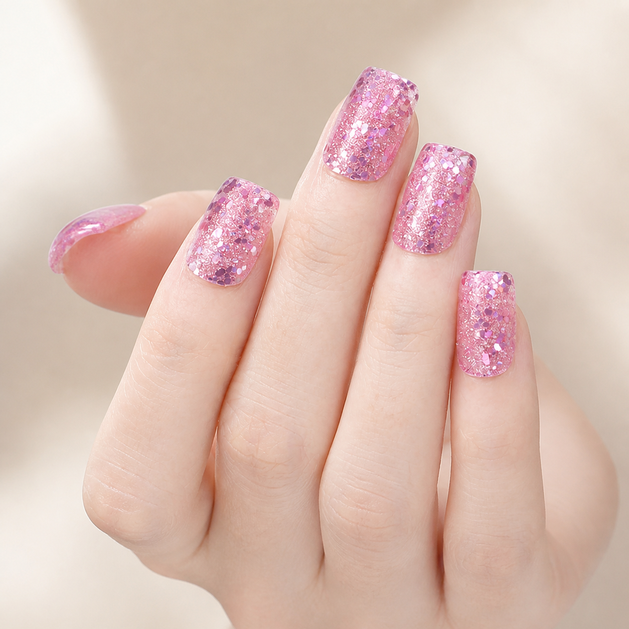 Pink Champagne Sparkle Semi-Cured Gel Nail Wraps by Stellia Beauty