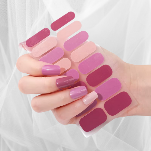 mauve and pink gradient nail wraps – blush to rosewood tones with glossy gel finish