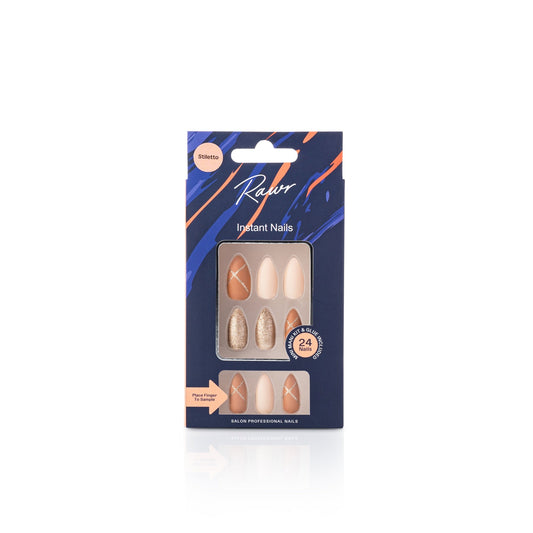 Packaged Rawr instant nails with a blue and orange design on a white background by Stellia Beauty