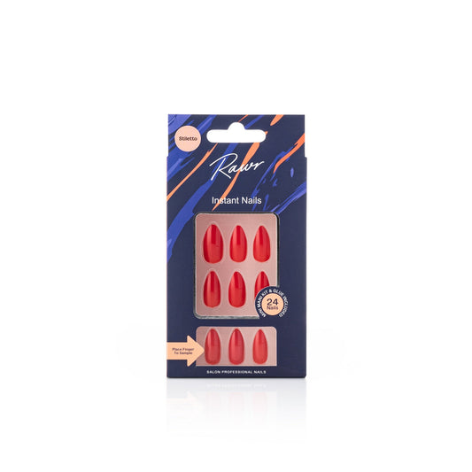Pack of Rawr red instant nails with packaging on a white background by Stellia Beauty
