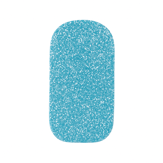 Blue glitter nail wrap on a white background by Stellia Beauty