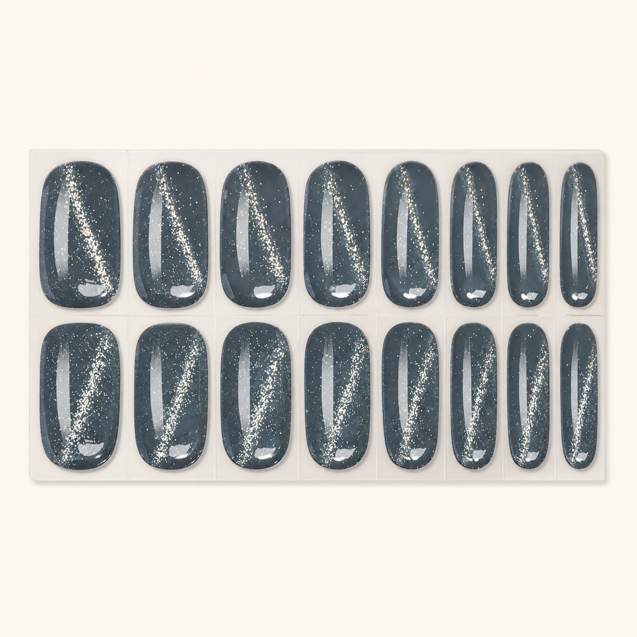 Exact product sheet showing the Midnight Stardust Semi-Cured Gel Nail Wraps nail wrap design by Stellia Beauty