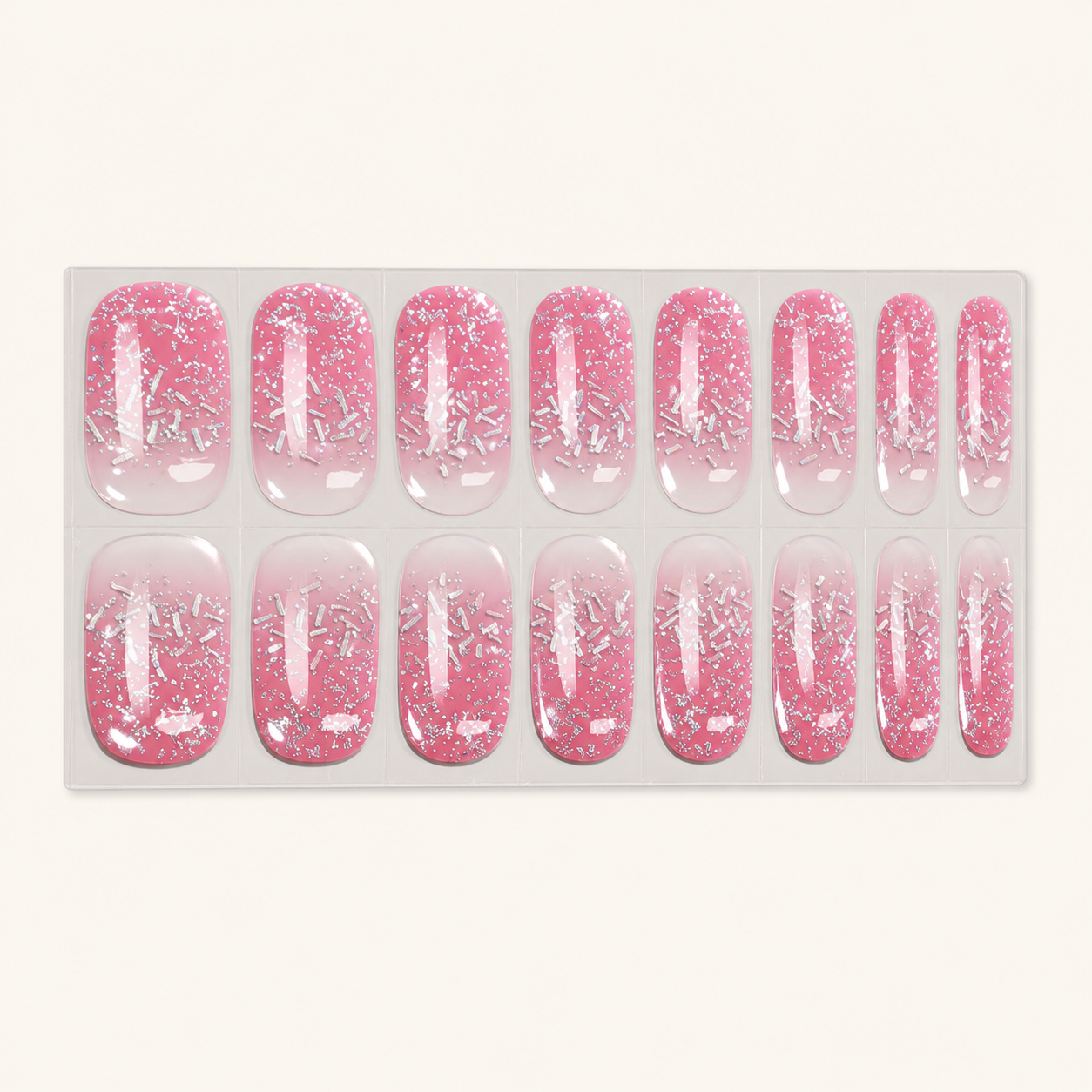 Exact product sheet showing the Pink Confetti Glow Semi-Cured Gel Nail Wraps nail wrap design by Stellia Beauty