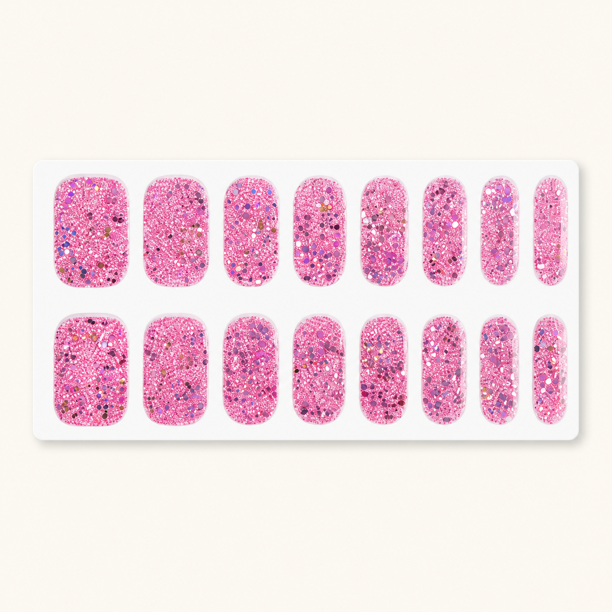 Nail wrap sheet showing the Pink Champagne Sparkle Semi-Cured Gel Nail Wraps nail wrap design by Stellia Beauty