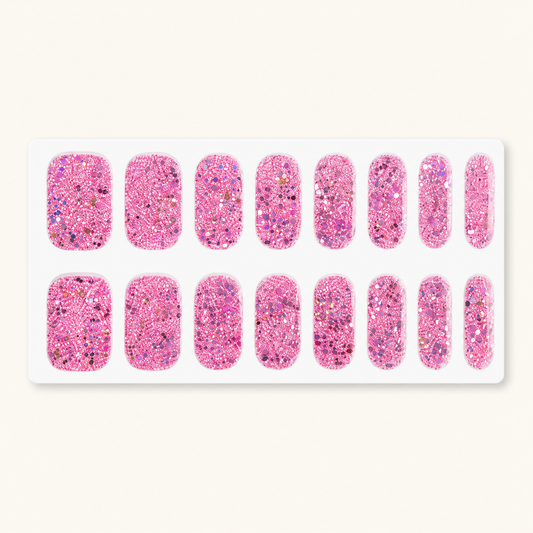 Nail wrap sheet showing the Pink Champagne Sparkle Semi-Cured Gel Nail Wraps nail wrap design by Stellia Beauty