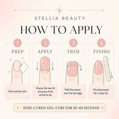 How to apply Taupe Semi Cured Gel Nail Wraps by Stellia Beauty
