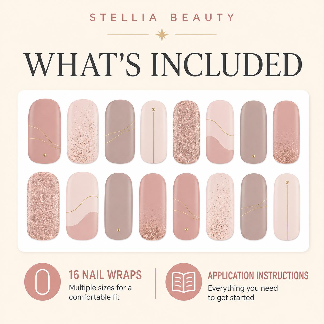 What is included with the nail wraps for Ruby Sparkle Semi-Cured Gel Nail Wraps by Stellia Beauty