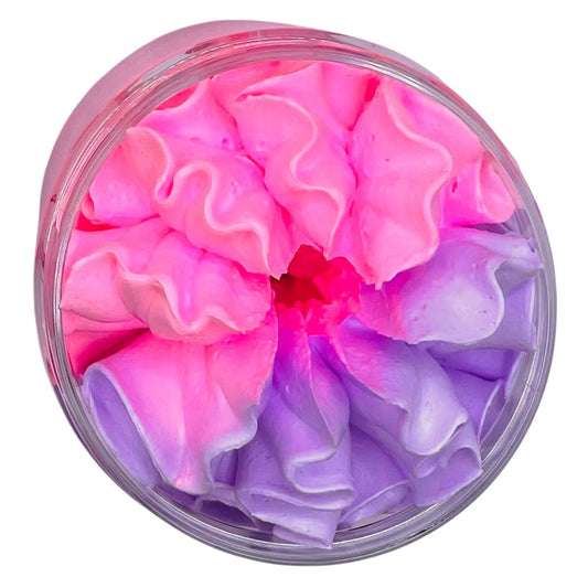 VERY BERRY whipped soap, pink and purple soap on a white background Stellia Beauty