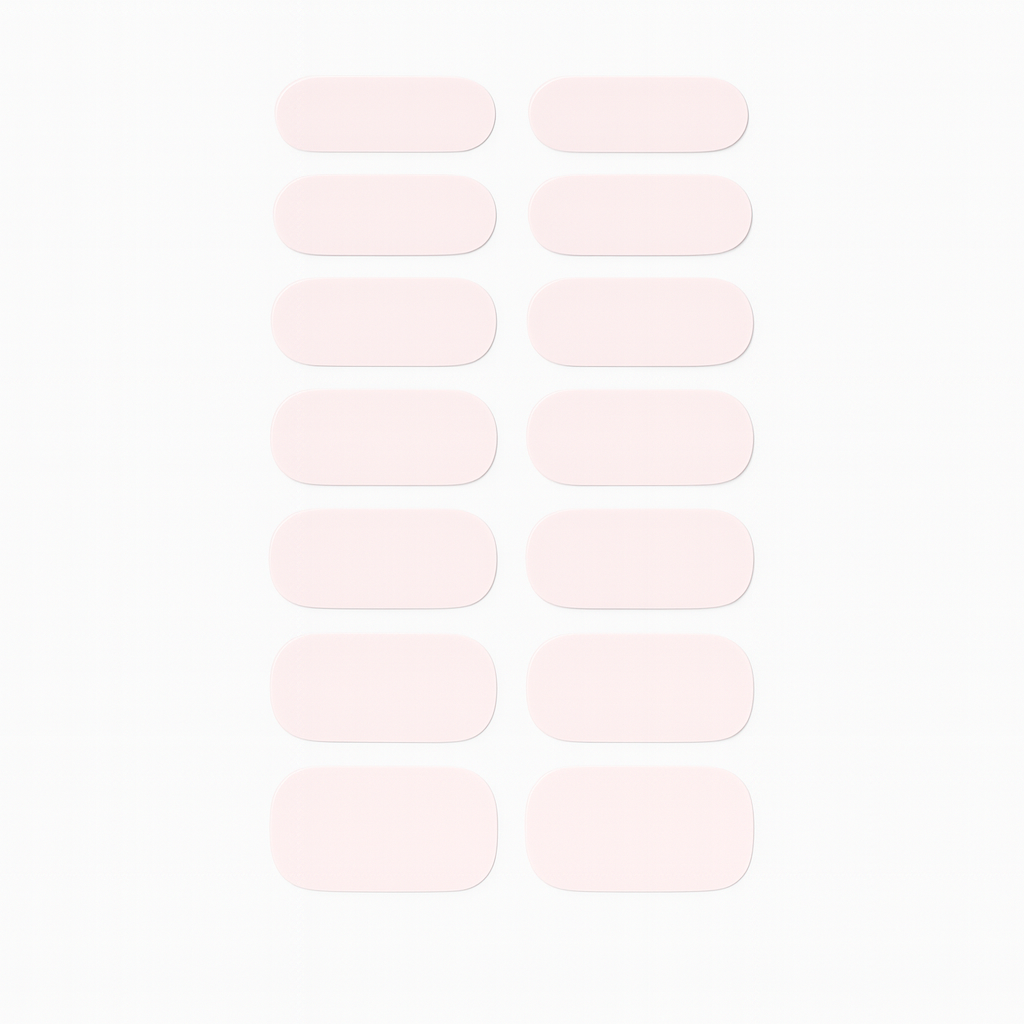 Set of white shimmer nail wraps on a light background by Stellia Beauty