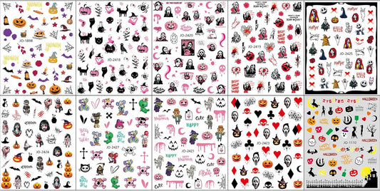 Pink Halloween Valentine'S Day Nail Stickers, 10 Sheets Self-Adhesive Nail Decal Pumpkin Ghosts Pink Nail Art Decoration Design Supplies