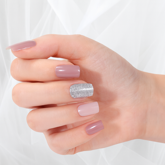 Taupe & Silver Glitter Nail Wraps- Free Delivery