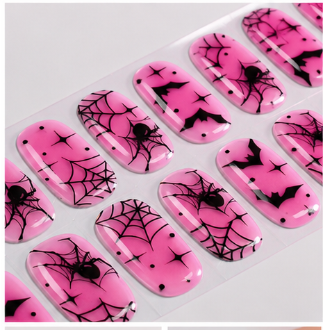Sheet of pink Halloween fully cured gel nail wraps by Stellia Beauty