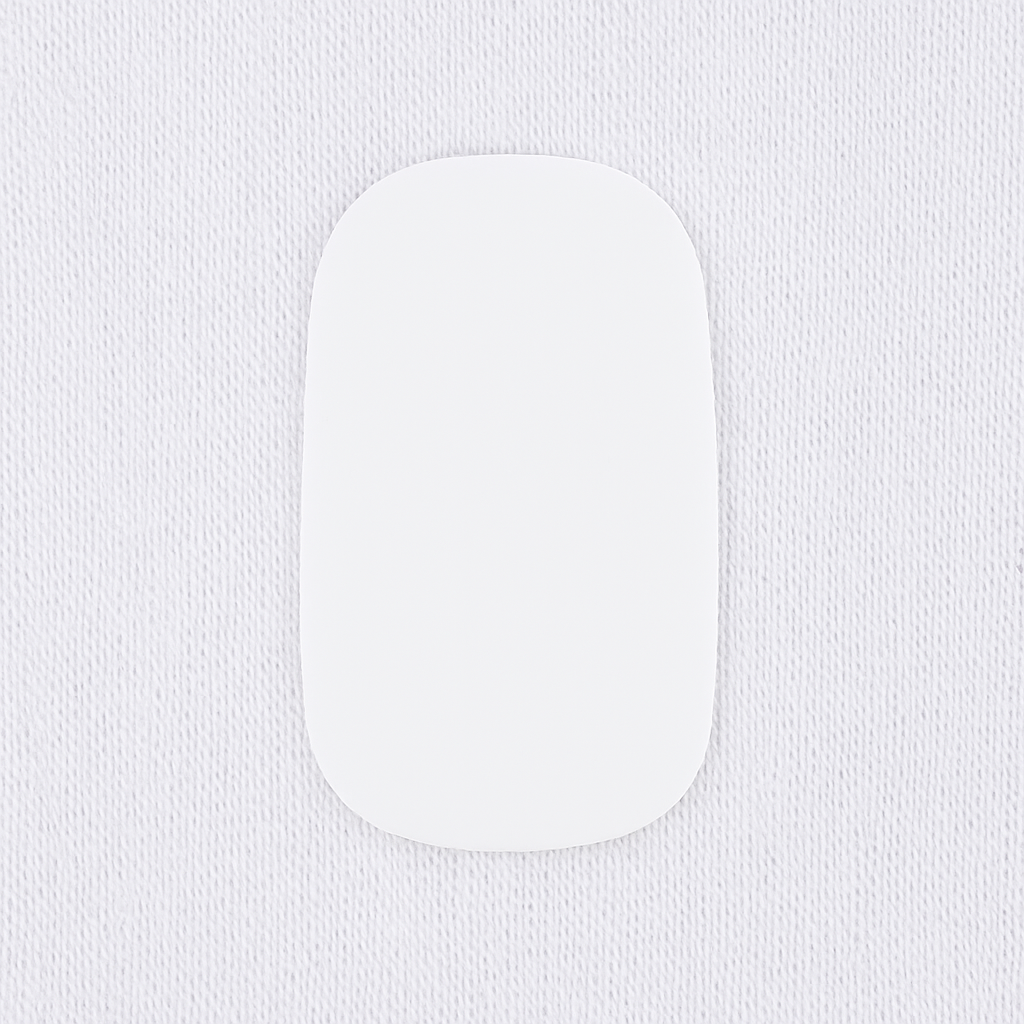 White gel nail wrap with a subtle pattern by Stellia Beauty
