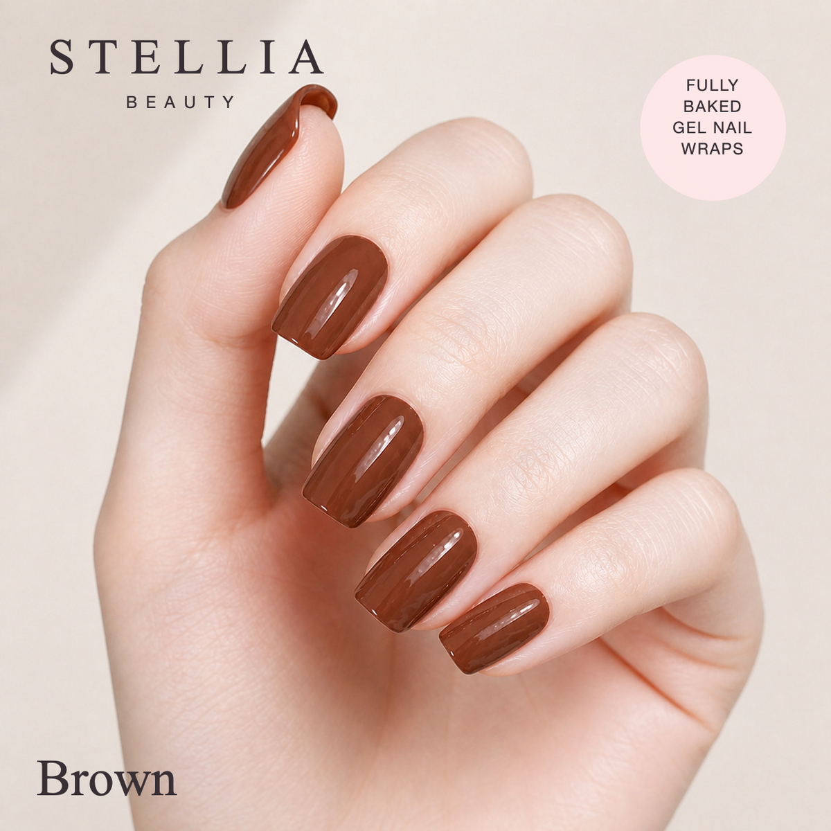 Stellia Beauty Brown Fully Cured Gel Nail Wraps manicure
