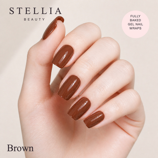 Stellia Beauty Brown Fully Cured Gel Nail Wraps manicure