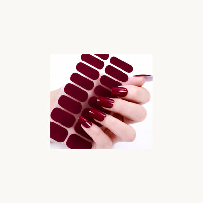 Stellia Beauty Burgundy Wine nail wraps in a second glossy deep burgundy manicure view