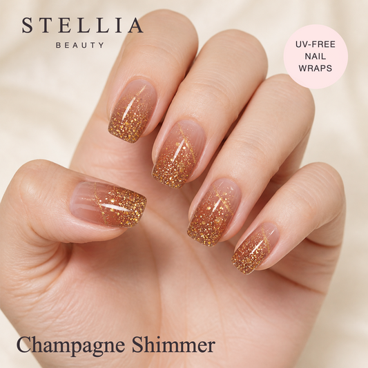Stellia Beauty Champagne Shimmer Nail Wraps – Sparkling Neutral Manicure manicure