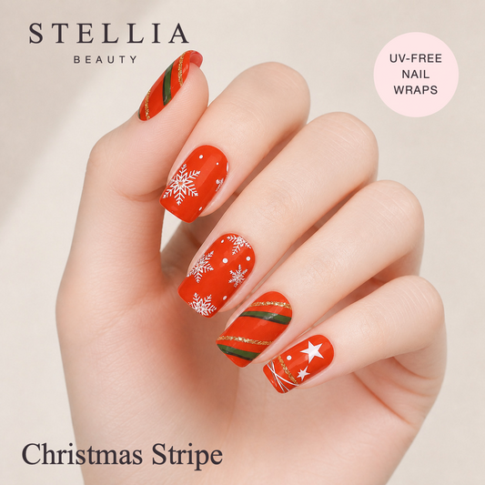Stellia Beauty Christmas Stripe Nail Wraps manicure