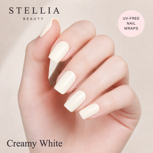 Stellia Beauty Creamy White Nail Wraps – Glossy Gel Finish manicure