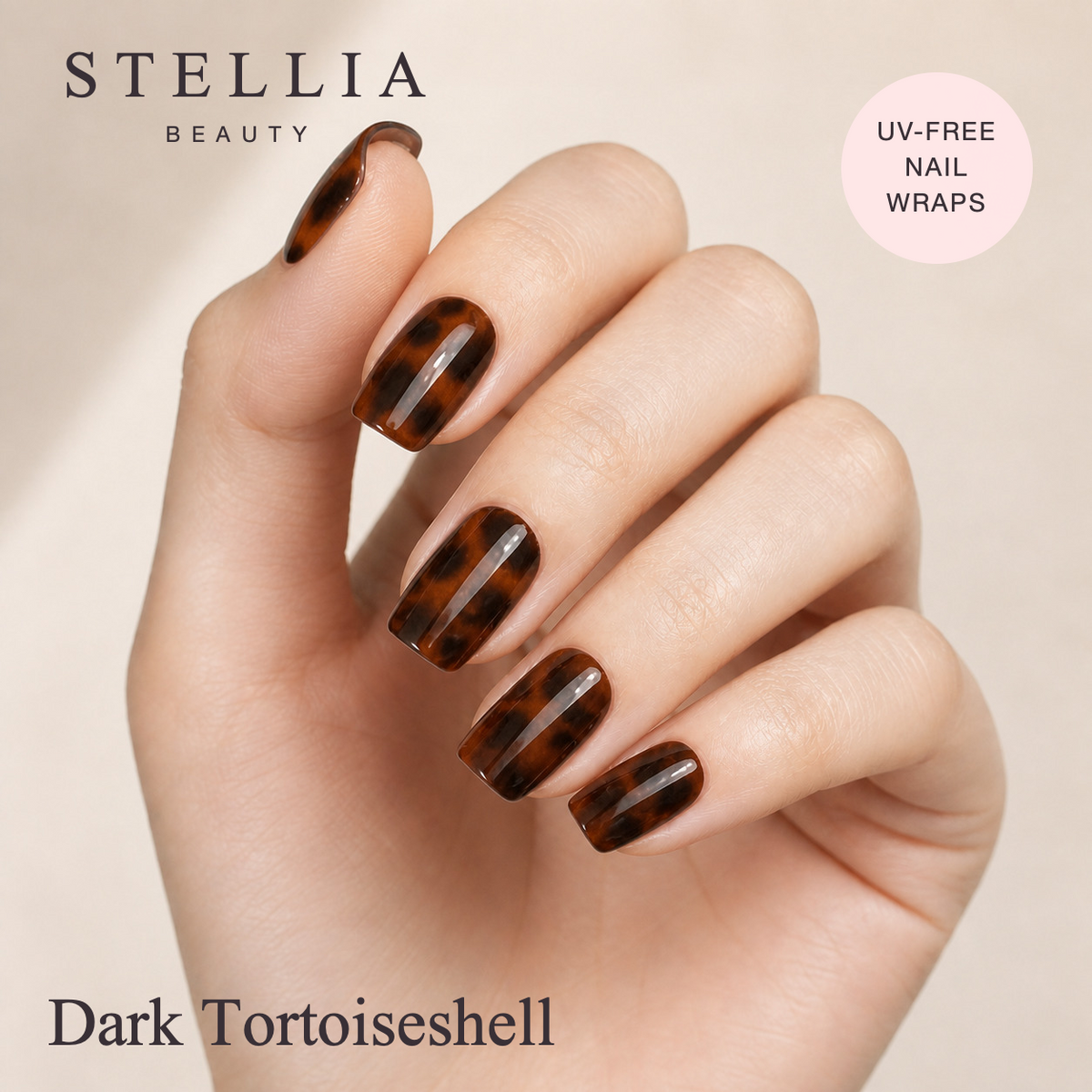 Stellia Beauty Dark Tortoise Shell Nail Wraps manicure
