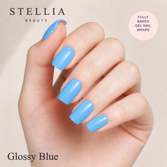 Stellia Beauty Glossy Blue Fully Cured Gel Nail Wraps manicure
