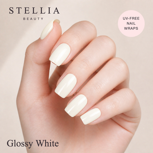 Stellia Beauty Glossy White Nail Wraps – Clean, Bright & Minimalist manicure