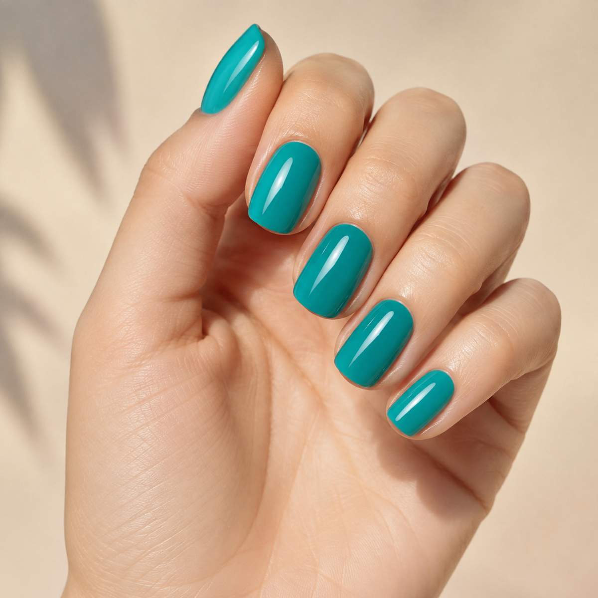 Stellia Beauty Lagoon Blue nail wraps on a glossy turquoise manicure