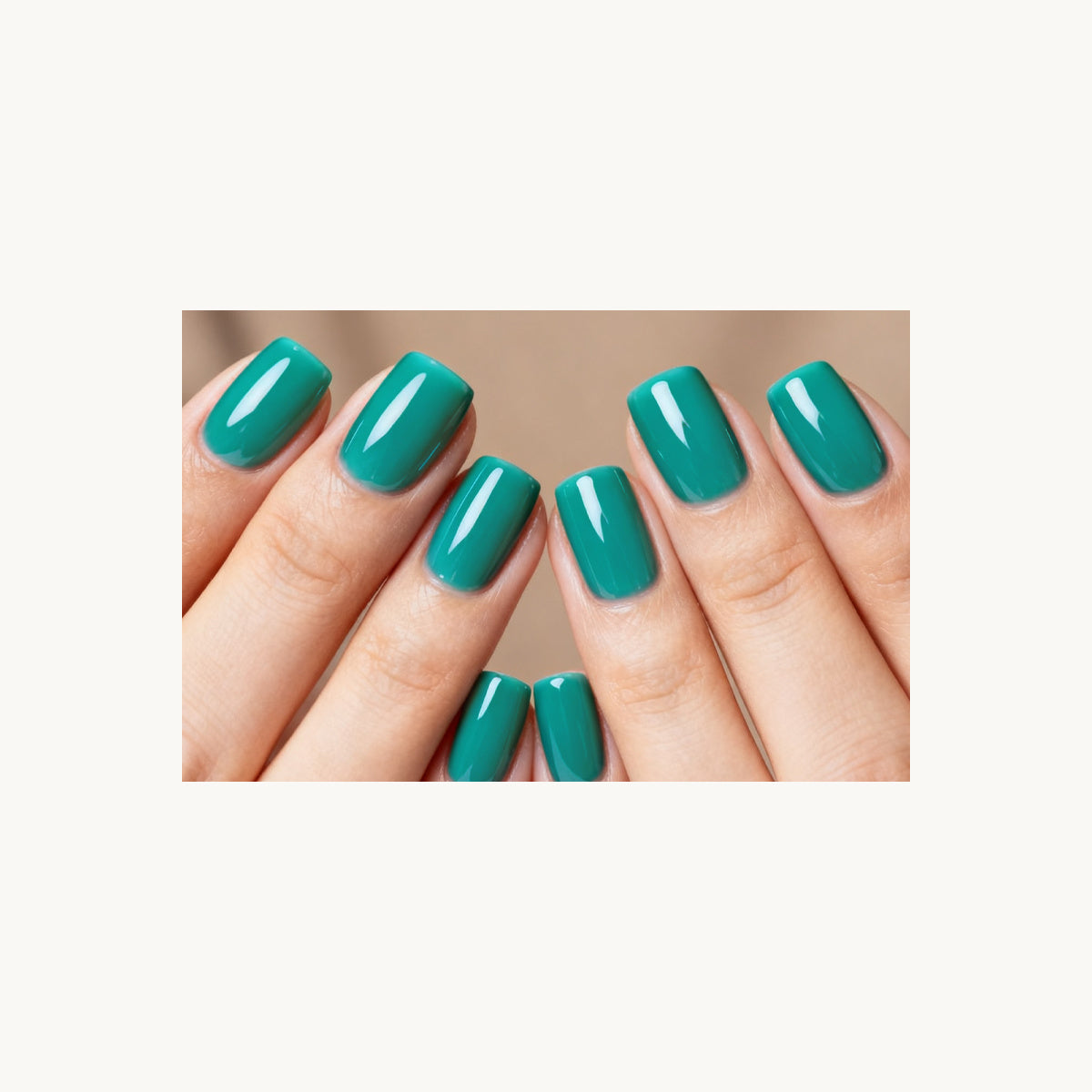 Stellia Beauty Lagoon Blue nail wraps in a second glossy turquoise manicure view
