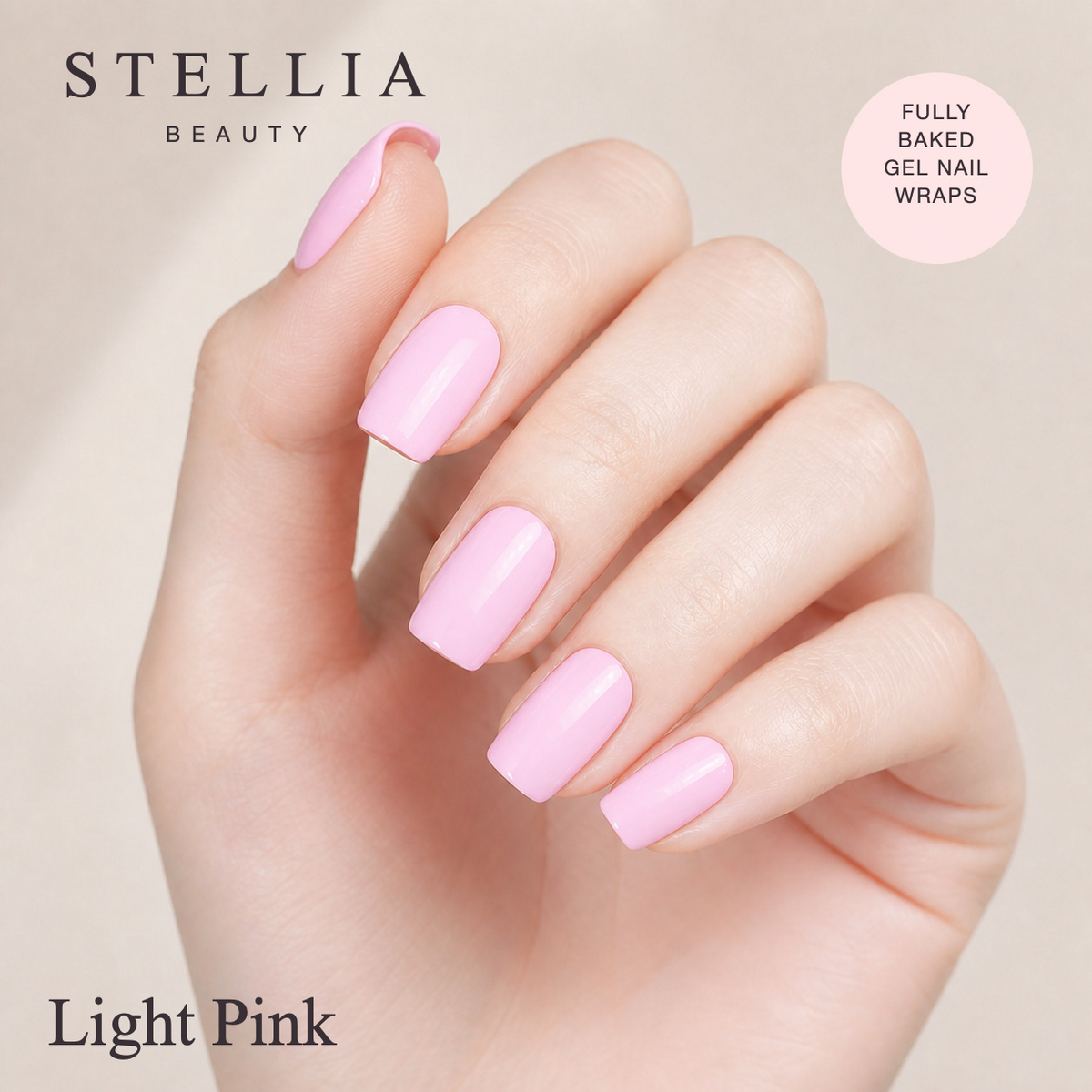 Stellia Beauty Light Pink Fully Cured Gel Nail Wraps manicure